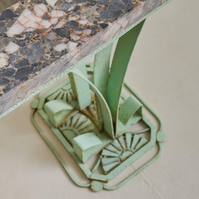 Green French Art Deco Green Iron Side Table with Marble Top, 1930s For Sale - Image 8 of 11