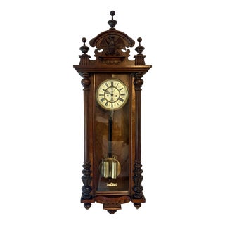 Antique Carved Walnut Wall Clock, 1860 For Sale