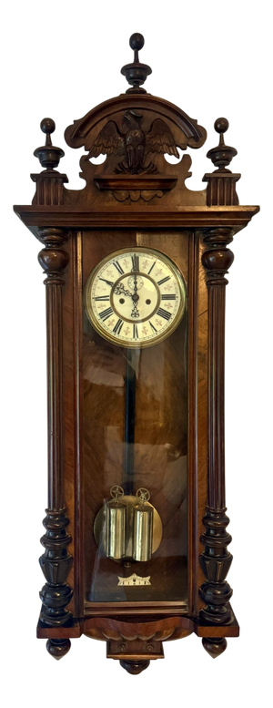 Antique Carved Walnut Wall Clock, 1860