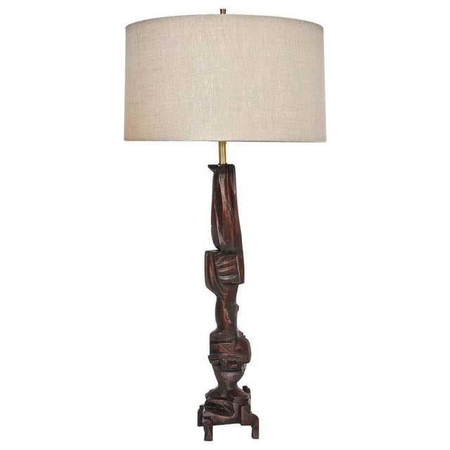 1969 Tall Smokey Tunis Hand Carved Poplar Table Lamp For Sale - Image 13 of 13