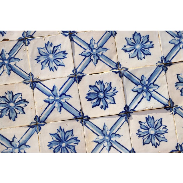 Rare 19th Century Antique Tiles Floral Blue & White Set of Fifty Portuguese For Sale - Image 14 of 18