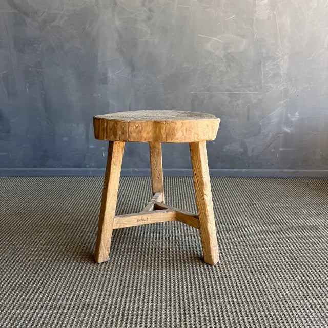 Mid-Century Modern Vintage Elm Wood Chop Block Table #P14 For Sale - Image 3 of 8