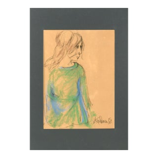 Portrait of a Woman in a Green Shirt -San Francisco Bay Area Figurative Movement by William Kirchner For Sale