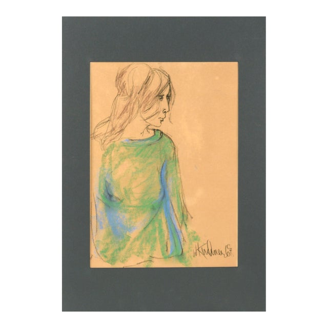 Portrait of a Woman in a Green Shirt -San Francisco Bay Area Figurative Movement by William Kirchner For Sale