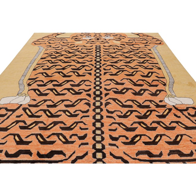 2010s Rug & Kilim’s Contemporary Tiger Rug in Gold With Brown and Orange Pictorial For Sale - Image 5 of 7