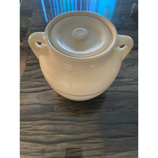 French Antique Glazed Ceramic Pot With Handles and Cover For Sale - Image 4 of 8