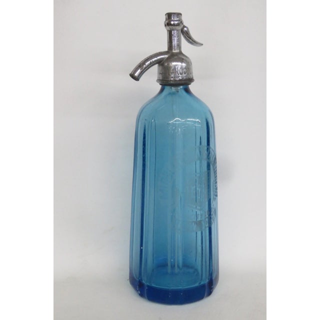 Larocco Bros Blue Glass Seltzer Bottle 26 Oz Middletown Ny Made in Czech 4822b For Sale - Image 4 of 18