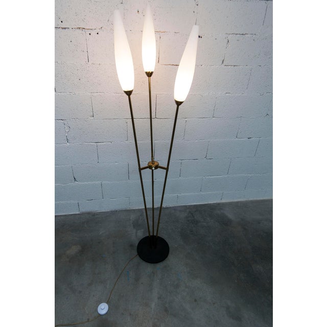 Gold 3-Arm Floor Lamp in Gilded Brass, Cast Iron and Opalines, 1960s For Sale - Image 8 of 18
