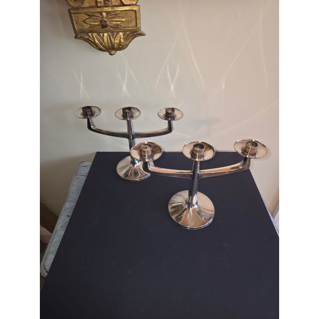 Mid Century Modern Silver Candelabras For Sale - Image 4 of 10