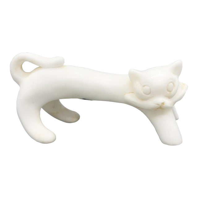 Vintage Italian Alabaster Cat Sculpture by Ditta Prof. Bessi – Mid-Century Modern / Minimalist For Sale