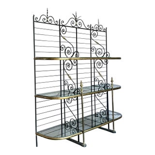 Vintage Regency Brass and Iron Bakers Rack For Sale