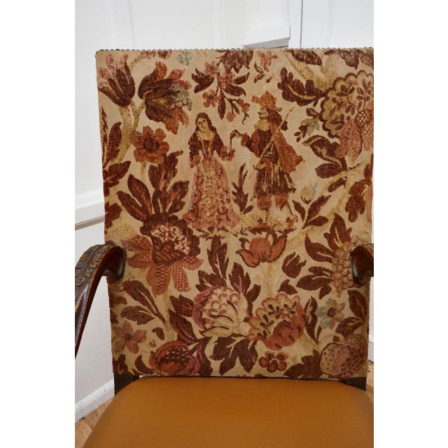 Carved French Oak Salon Throne Chair, Original Pictorial Upholstery This lovely old High Back chair retains its original...