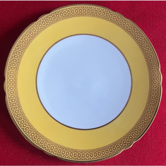 Early 20th Century Antique Early 20th Century Spode Porcelain Yellow & Gold Honeycomb 9" China Plates - Set of 6 For Sale - Image 5 of 17