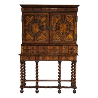 Jonathan Charles Contemporary William and Mary Walnut Secretaire Cabinet on Stand Oyster Veneers For Sale