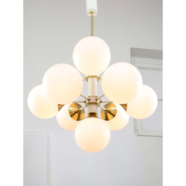 Vintage Italian Brass and Opaline 10-Arm Chandelier, 1970s For Sale - Image 18 of 18
