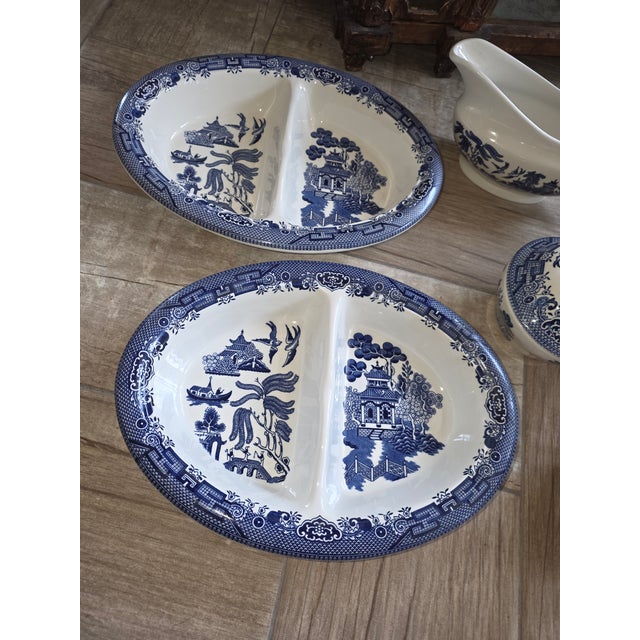2000 - 2009 Group of English Blue and White Serving Pieces Blue Willow For Sale - Image 5 of 6