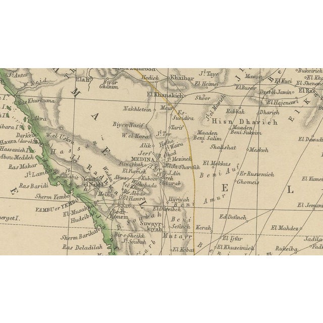 Antique Map of the Arabian Peninsula, 1860 For Sale - Image 9 of 10