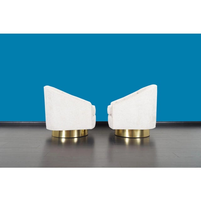 Wood Mid-Century Modern Brass Swivel Lounge Chairs Attributed to Milo Baughman For Sale - Image 7 of 12