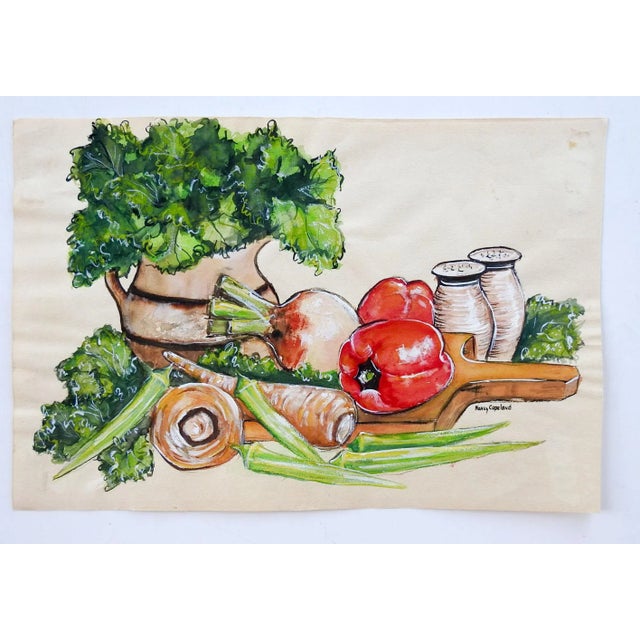 Illustration Mid-Century Still Life With Vegetables Painting For Sale - Image 3 of 4