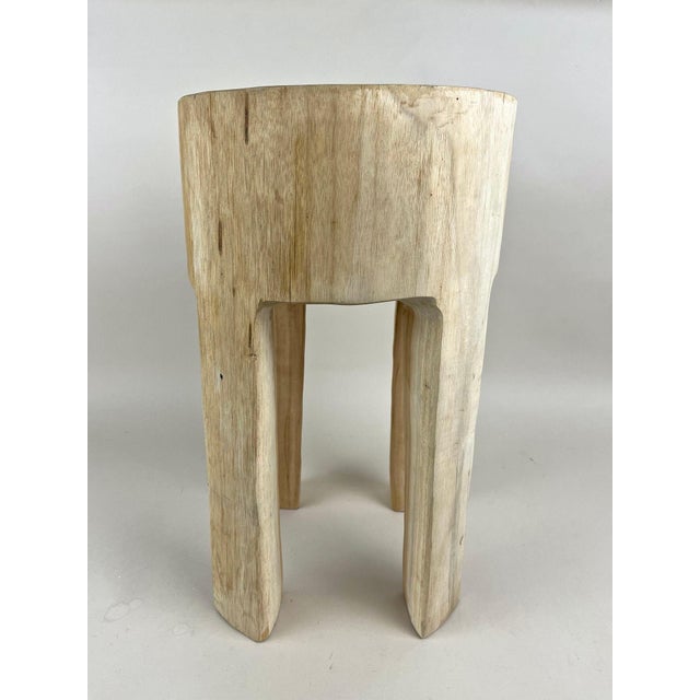 Rustic Rustic Handcarved Teak Wood Side Table in Bleached For Sale - Image 3 of 13