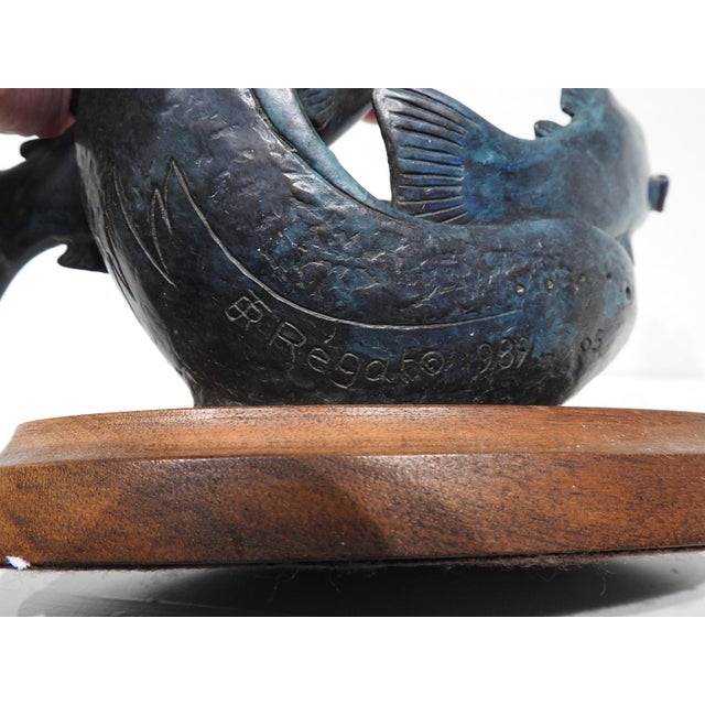 Traditional 1989 Jacques and Mary Regat Bronze Salmon Sculpture For Sale - Image 3 of 11