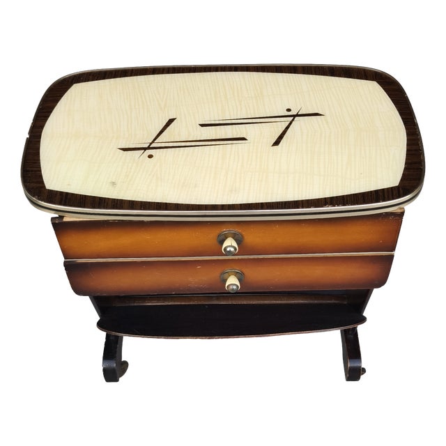 Vintage Rolling Newspaper and Sewing Table, 1950s For Sale