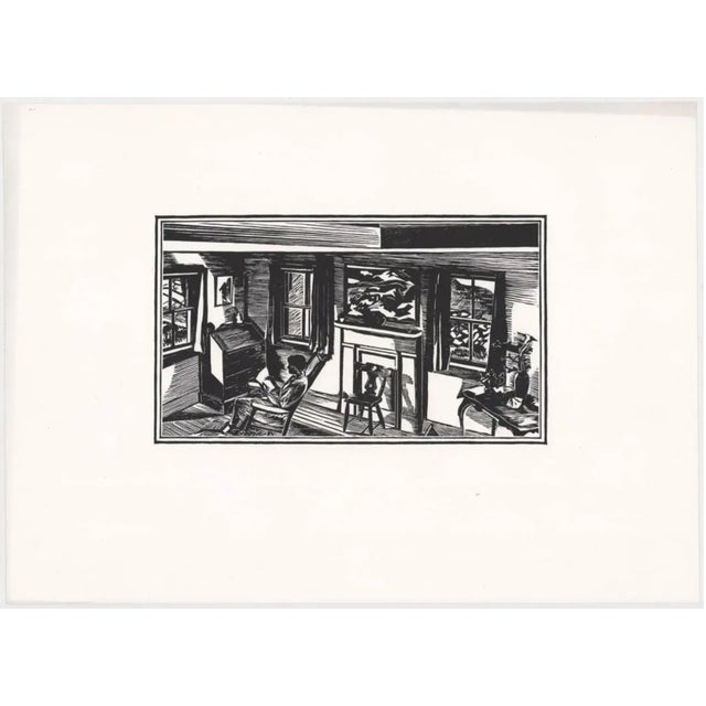 1936 Fiske Boyd (1895-1975) "Interior" wood engraving on paper. Associated American Artists stamp with Boyd's name and...