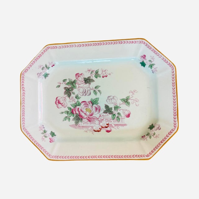 1940s Vintage Chinoiserie Adams China Calyx Ware Metz English Ironstone Octagonal Platter For Sale - Image 5 of 9
