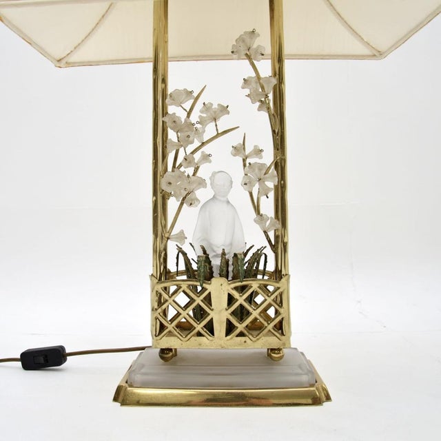 1970s French Brass and Opaline Glass Table Lamps attributed to Maison Baguès, 1970s, Set of 2 For Sale - Image 5 of 12