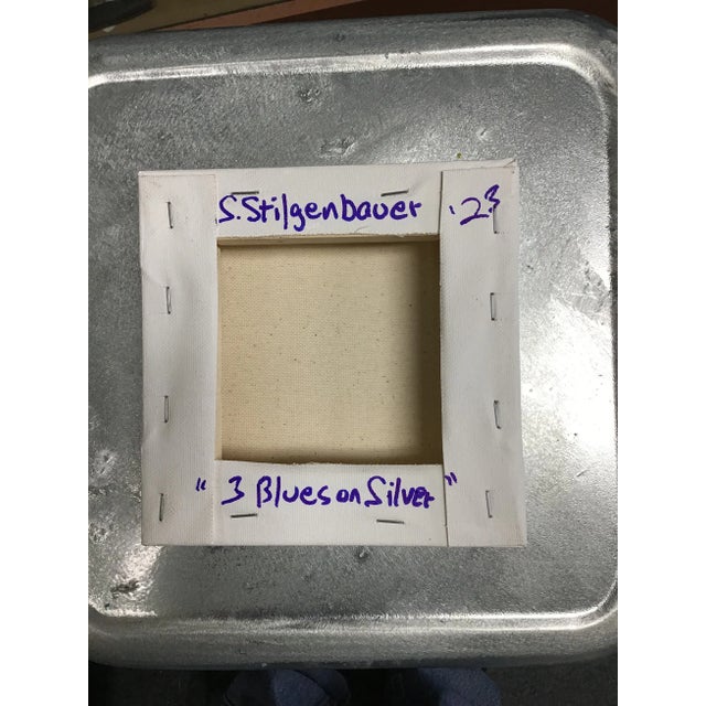 Contemporary “3 Blues on Silver” Original Abstract Acrylic Painting on Stretched Canvas by Stephen Stilgenbauer For Sale - Image 3 of 3