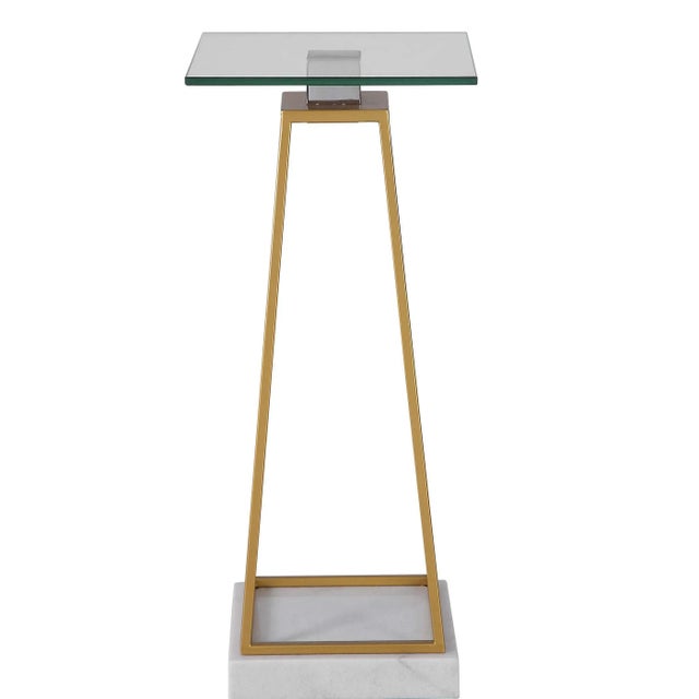 Art Deco Modern Glam Glass and Marble Drink Table For Sale - Image 3 of 6