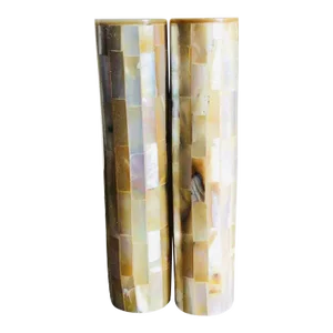 2000s Mother of Pearl Mosaic Shell Inlay Salt & Pepper Shakers- a Pair