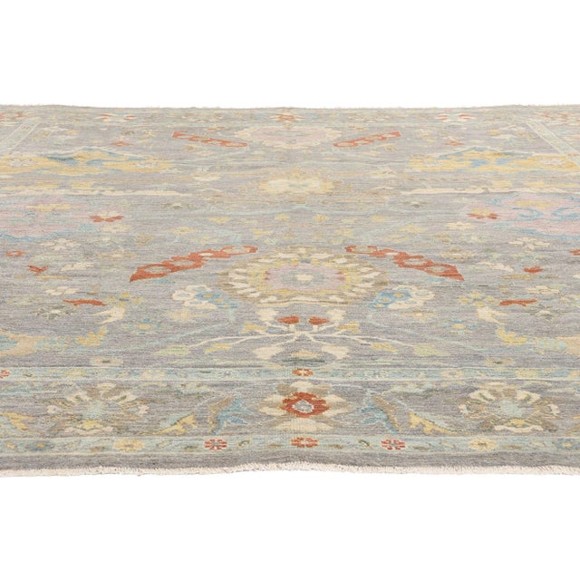 Large Gray Persian Sultanabad Rug - 11'01 X 11'04 For Sale - Image 4 of 9