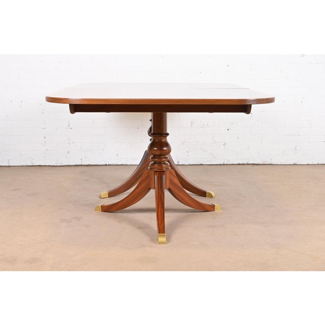 Ethan Allen Banded Flame Mahogany Double Pedestal Extension