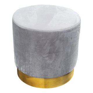 Mid Century Hollywood Regency Gray Velvet Bench Ottoman W Gold Base 3of3 For Sale