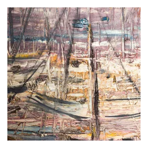 1970s Sgraffito Art Abstract Sail Boats Oil Canvas Modern