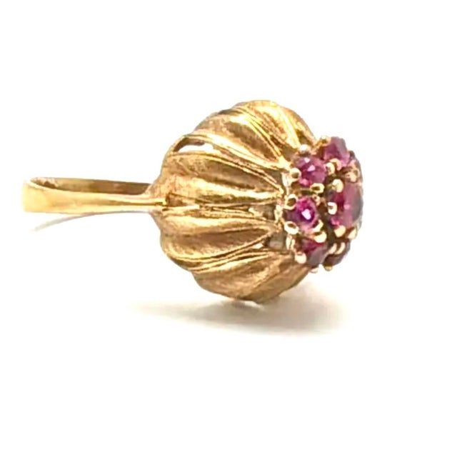 14k Gold Ruby Cluster Cocktail Ring Vintage For Sale - Image 4 of 8