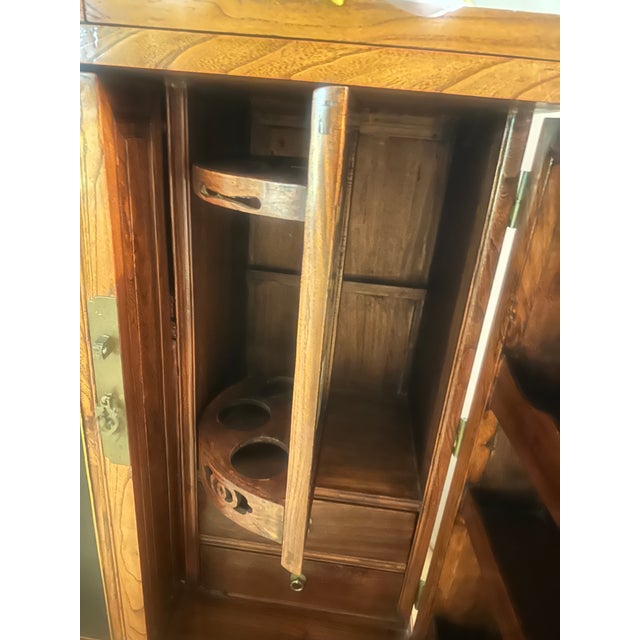 Mid-20th Century Japanese Lacquered Bar Cabinet With Hand-Painted Panels and Expanding Top For Sale - Image 15 of 15