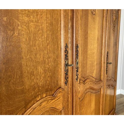 Vintage French Louis XVI Style Oak 4-Door Armoire For Sale - Image 10 of 12