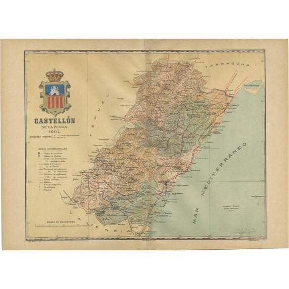 Cartographic Perspective of the Valencian Coast, 1901 For Sale - Image 6 of 6