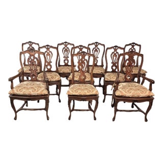 Set of Ten Italian Fruitwood Provincial Dining Chairs, Circa 1920 For Sale
