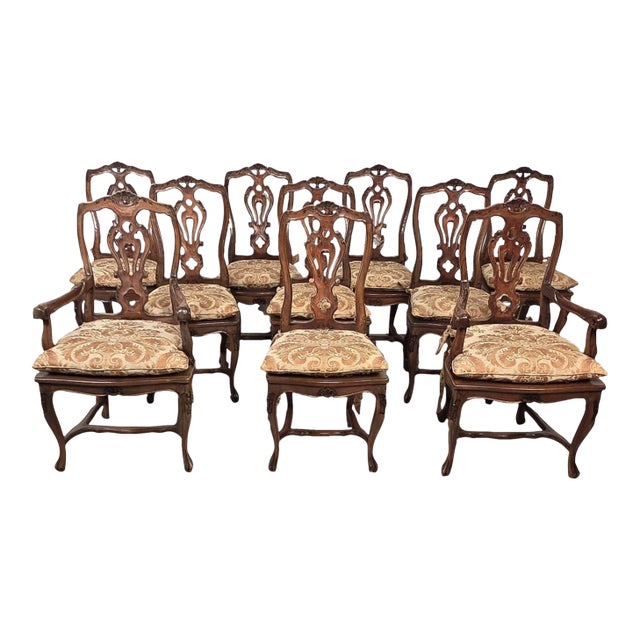 Set of Ten Italian Fruitwood Provincial Dining Chairs, Circa 1920 For Sale