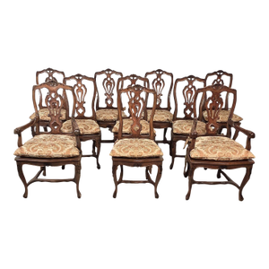 Set of Ten Italian Fruitwood Provincial Dining Chairs, Circa 1920