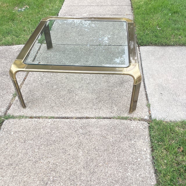 1970s John Widdicomb Hollywood Regency Brass and Glass Cocktail Table, Circa 1970s For Sale - Image 5 of 7