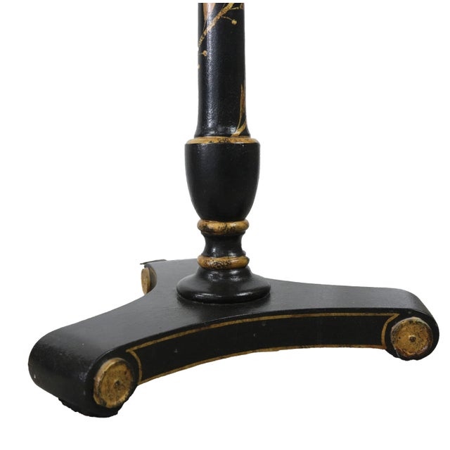 Wood Vintage Black Small Table Floor Lamp With Hand-Painted Gold Laurel Leaves. For Sale - Image 7 of 8