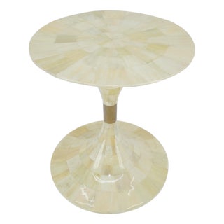 18" Round top Mother Of Pearl Veneer Tulip Base Side End Table Stand MINT For Sale
