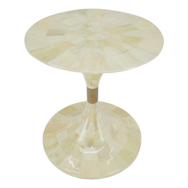 18" Round top Mother Of Pearl Veneer Tulip Base Side End Table Stand MINT For Sale