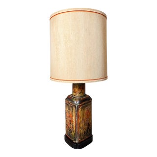 Vintage Frederick Cooper Chinoiserie Tea Canister Table Lamp With Original Silk Shade For Sale