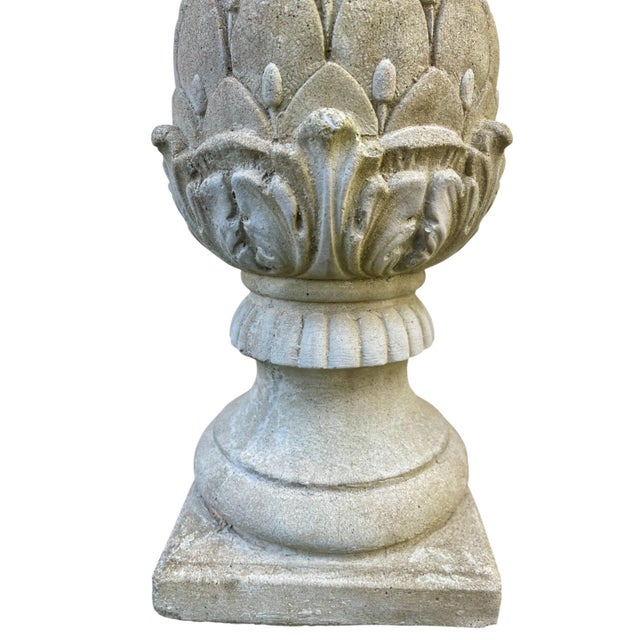 Vintage English Artichoke Pineapple Concrete Finial Statues Garden