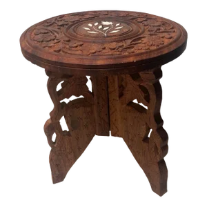Mid-Century Anglo-Indian Small Hand Carved Floral Folding Table